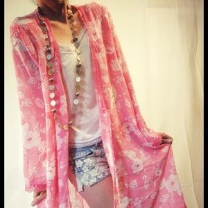 Vintage Sheer Boho Gypsy Coral Kimono Cover Up